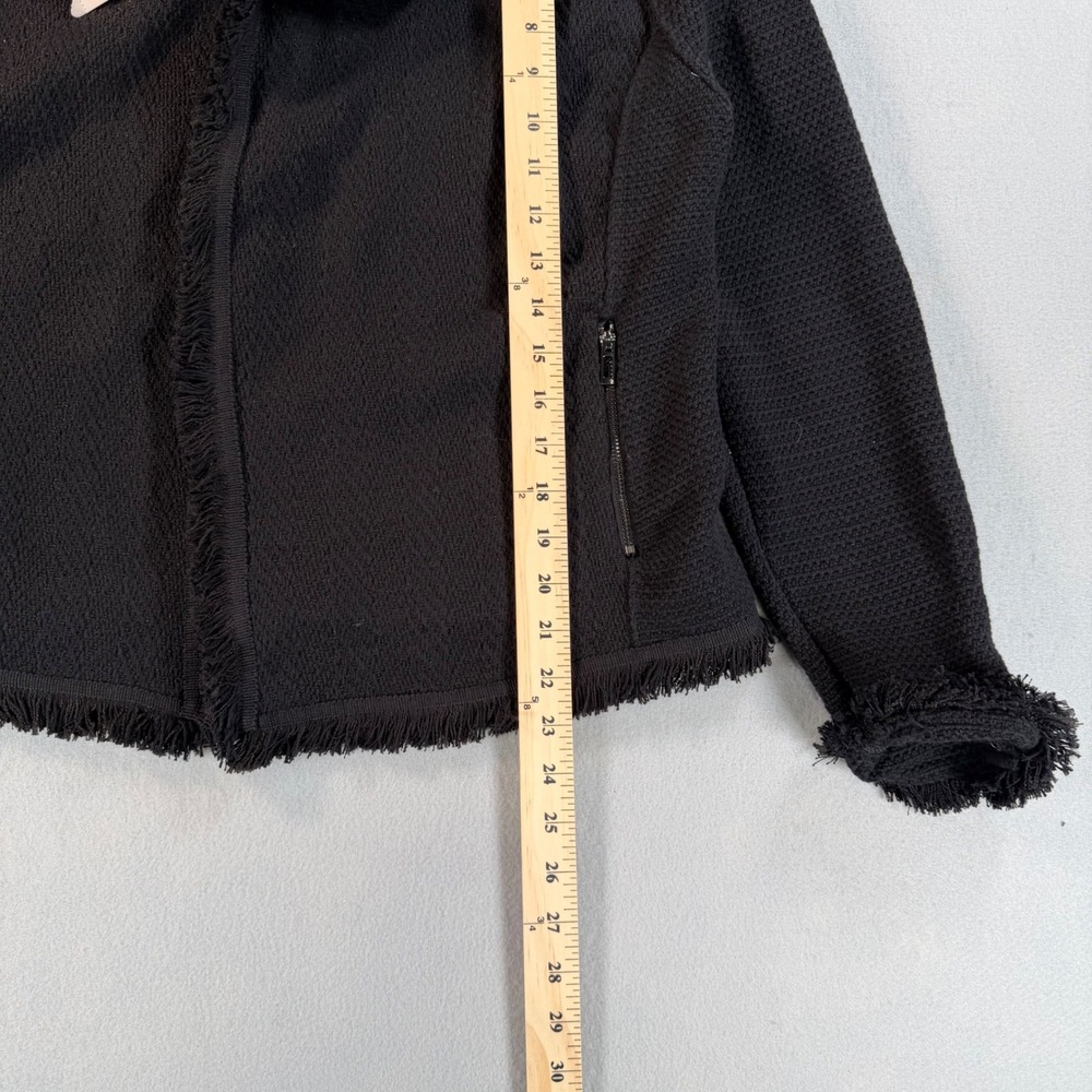 Nic + Zoe Black Textured Knit Frayed Trim Jacket XL NWT Zip Pockets Button Cuffs - Picture 3 of 8